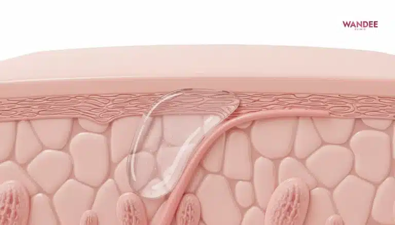 ภาพสามมิติแสดงฟิลเลอร์ HA วางในชั้นผิวที่เหมาะสมและกลืนกับเนื้อเยื่อเพื่อผลลัพธ์ดูธรรมชาติ