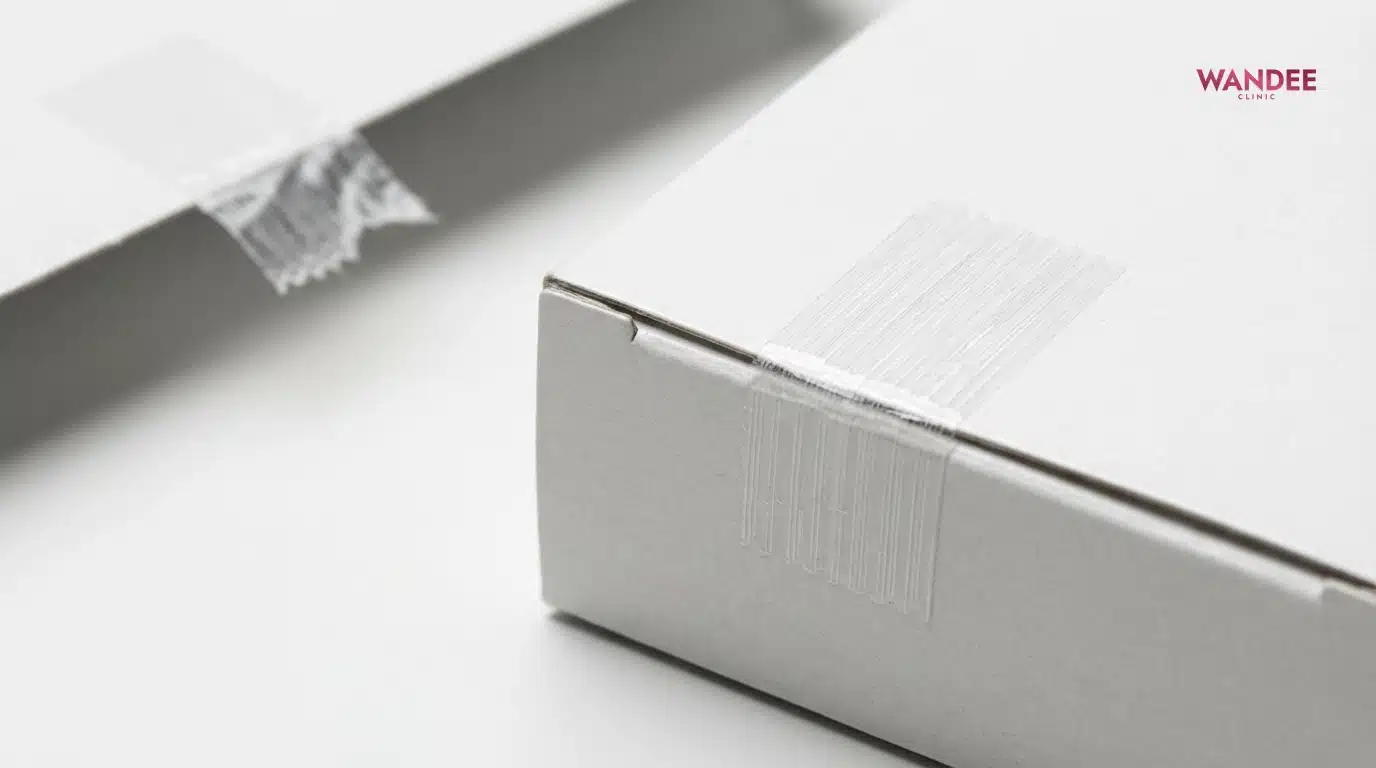 ภาพระยะใกล้การเช็กซีลและรอยเปิดบนกล่องฟิลเลอร์ เพื่อดูความสมบูรณ์ก่อนแกะ