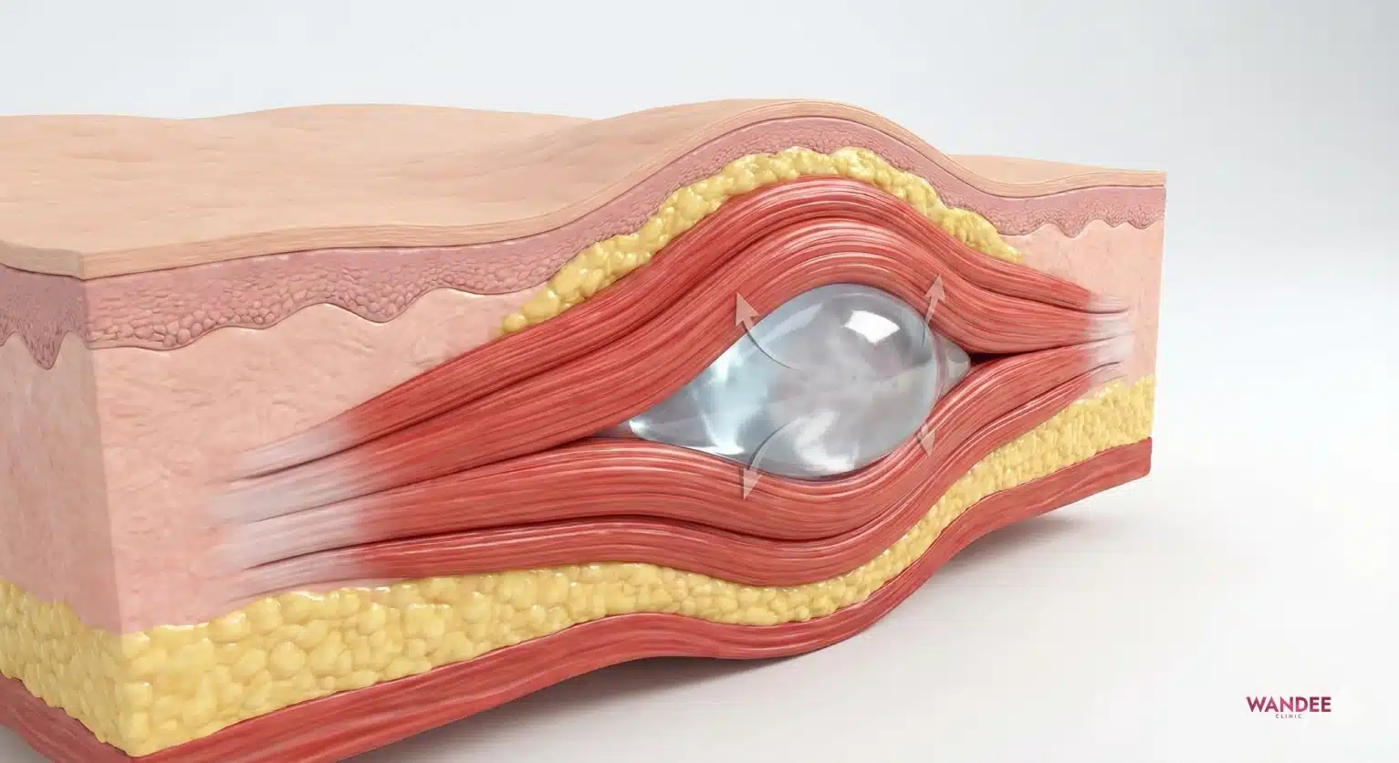 ภาพสามมิติแสดงแรงกดจากการขยับกล้ามเนื้อใบหน้าที่ส่งผลต่อการกระจายตัวและการเข้าที่ของฟิลเลอร์