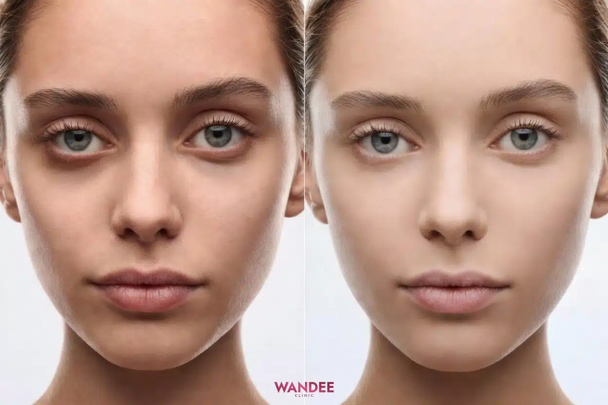 ภาพเชิงแนวคิดแสดงก่อน-หลังแบบธรรมชาติและจุดสังเกตว่าฟิลเลอร์พอหรือยังให้ผิวดูเรียบ