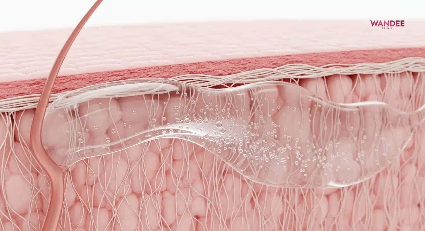 ภาพแสดงการกระจายตัวของเจล HA ในชั้นผิวเพื่อให้เนียนขึ้น