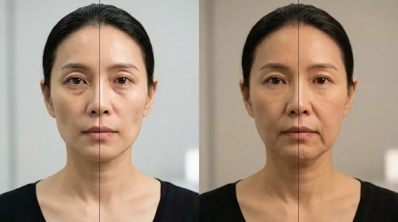 ภาพเปรียบเทียบวอลลุ่มยุบกับผิวหย่อน ซึ่งต้องใช้หัตถการคนละแบบ