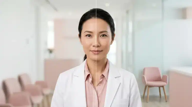 ภาพสื่อการประเมินความต่างระหว่างฟิลเลอร์กับโบท็อกซ์ โดยดูทั้งริ้วจากการขยับ วอลลุ่มยุบ และสัดส่วนโครงหน้า